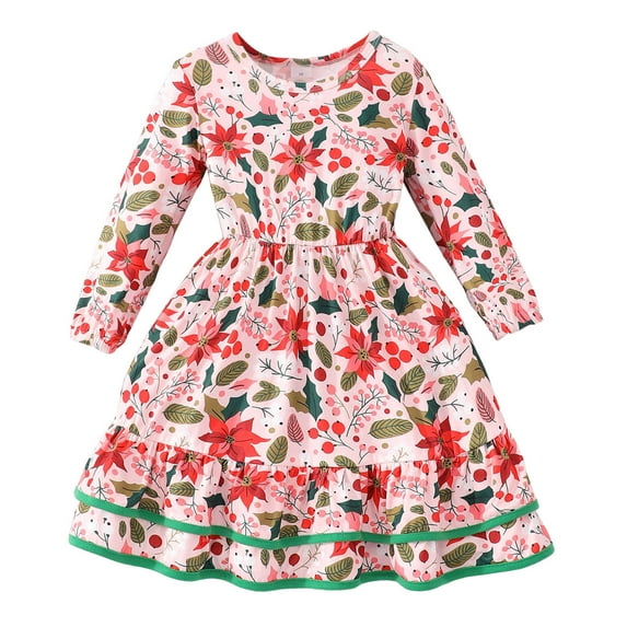 LUOGENLI Girls Dresses 10-12 Long Toddler Girls Long Sleeve Christmas Prints Fall Princess Dress Dance Party Dresses Kids Clothes Girls Skirts with Shorts Girls Dresses Size 6-7 5-6 Years