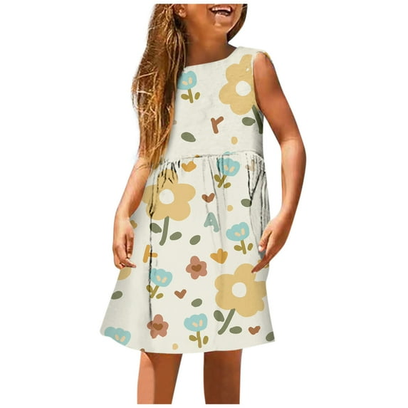 LUOGENLI Girls Dresses Size 10-12 Girls Fashion Cute Spring and Summer Printed Round Neck Sleeveless Casual Dress Girls Skirts Size 10-12 Black Girls Dresses 10-12 Casual 9-10