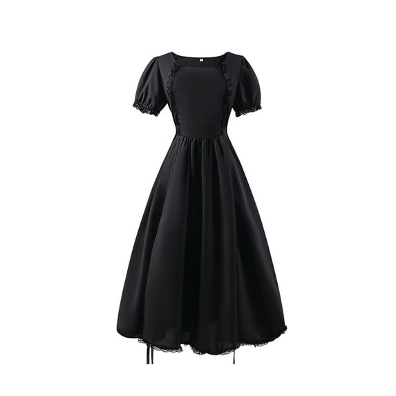 LUOGENLI Girls Dresses Size 12 Plus Size Big Girls Dresses Ruffled Classical Puff Sleeve Waist Dress Belt Gown Graduation Dresses For Girls 12-14 Bodycon Black 16-18 Years