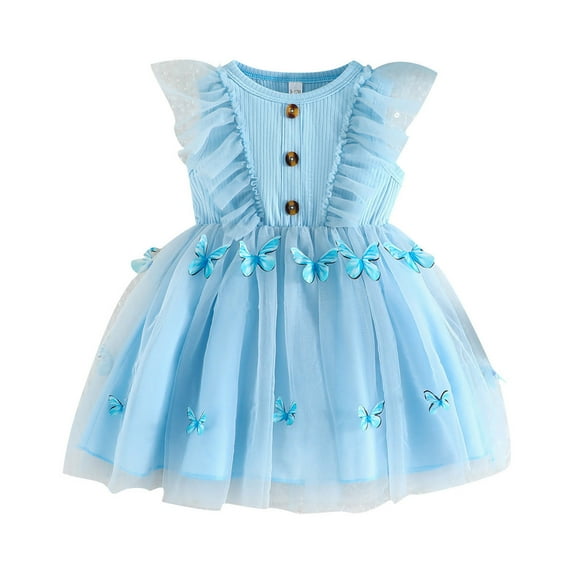 LUOGENLI Girls Dresses Size 10-12 Midi Child Girls Dress Party Flowers Prints Bowknot Fly Sleeve Gown Dresses Girls Dresses Size 5T Girls' Dresses Long Back Short Front Kids Light Blue 18-24 Months
