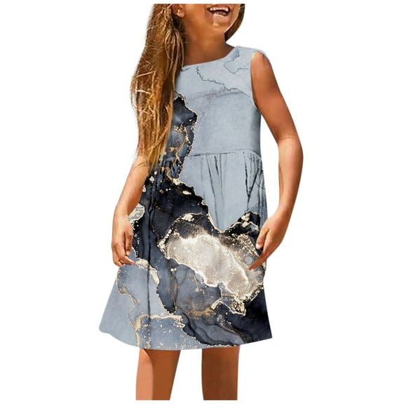 LUOGENLI Girls Dresses Size 10 Girls Fashion Cute Spring And Summer Printed Round Neck Sleeveless Casual Dress Little Girls Dresses Size 5-6 Girls Dresses Size 14-16 Fancy 3-4
