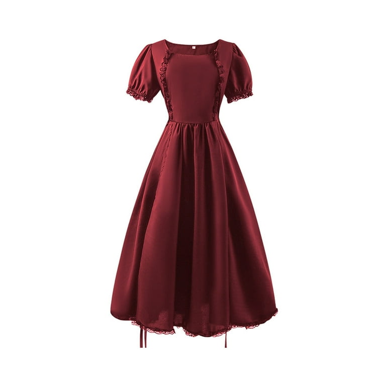 LUOGENLI Girls Dresses Size 12 Plus Size Big Girls Dresses Ruffled Classical Puff Sleeve Waist Dress Belt Gown Graduation Dresses For Girls 12-14 Bodycon Red 16-18 Years