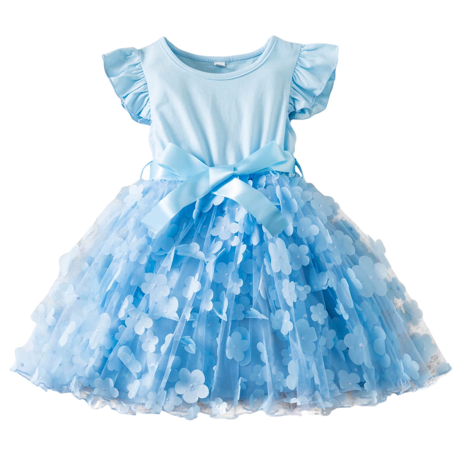 LUOGENLI Girls Dresses Size 14 16 White Child Girls Tulle Dress Party Flowers Prints Bowknot Short Sleeve Gown Dresses Formal Dresses For Girls 12 14 Formal Dresses For Girls 12 14 4 5 Years Walmart.c...