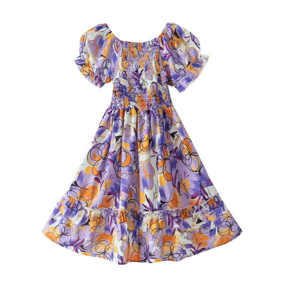 LUOGENLI Girls' Dresses Size 16-18 Medium and Large Children Stretch Skirt Short Sleeve Princess Skirt Seaside Holiday Dress Girls Dresses Size 10 Girls' Dresses Size 14 14-15 Years