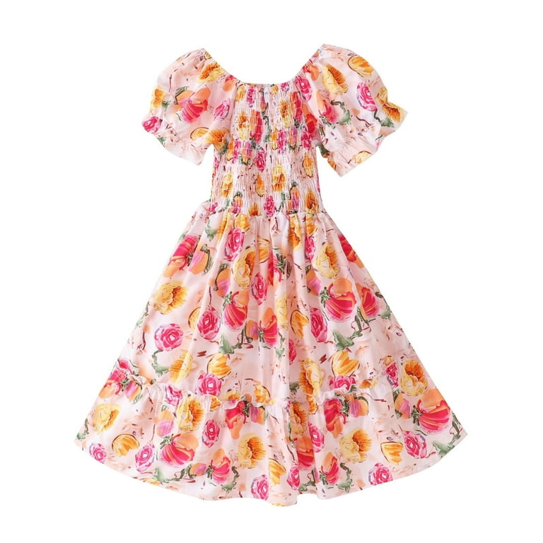 LUOGENLI Girls Dresses Size 6 Fancy Medium and Large Children Stretch Skirt Short Sleeve Princess Skirt Seaside Holiday Dress Girls Dresses Size 8 