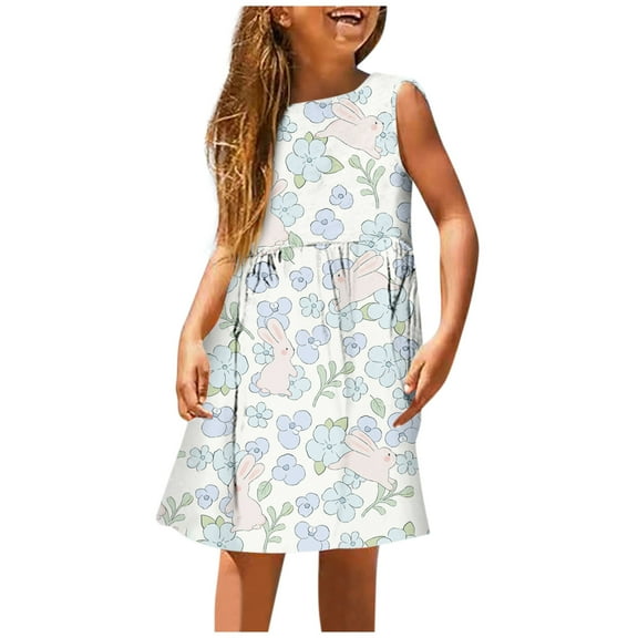 LUOGENLI Girls Dresses Size 6 Pack Girls Fashion Cute Spring And Summer Printed Round Neck Sleeveless Casual Dress Summer Dresses For Girls Girls Dresses Size 6T 3-4