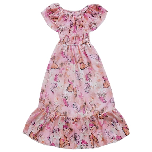 LUOGENLI Girls Dresses Size 7-8 Fancy Girls' Chiffon Dress Summer Foreign Style Mid Length Beach Children'S Off Shoulder Floral Dress For Big Children Suitable As Flower Girl Dress 13-14 Years