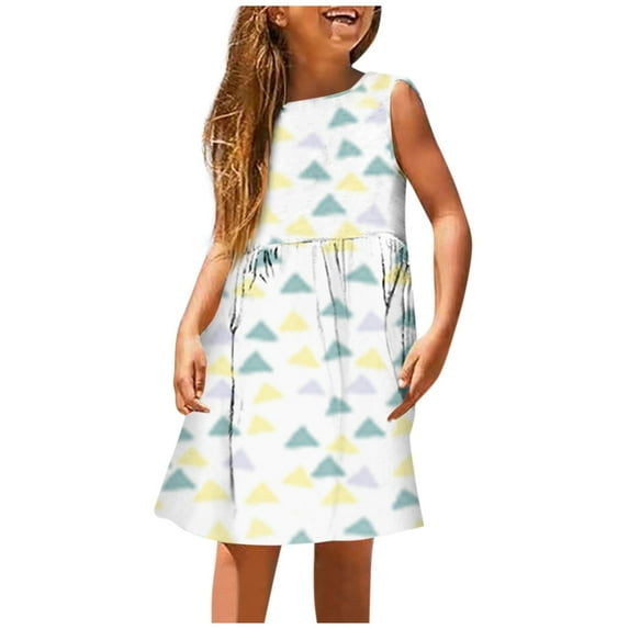 LUOGENLI Girls Dresses Size 7-8 Girls Fashion Cute Spring And Summer Printed Round Neck Sleeveless Casual Dress Dresses For Girls 12-14 White Girls Dresses Size 10-12 7-8