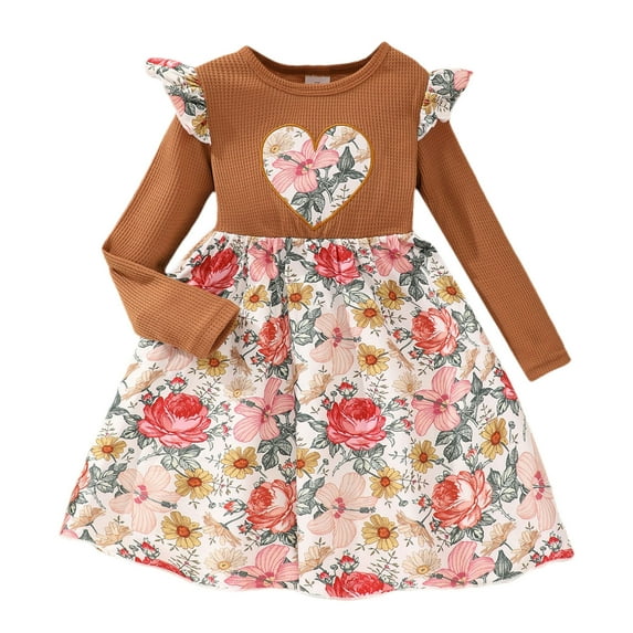 LUOGENLI Girls Dresses Size 7 Fancy Toddler Girls Long Sleeve Prints Princess Dress Dance Party Dresses Fall Winter Kids Clothes Girls Dresses Size 5T Girls Dresses Gold 2-3 Years