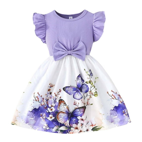 LUOGENLI Girls Dresses Size 7 Summer Toddler Girls Summer Ruffles Sleeveless Floral Prints Ribbed Fashion Dress Clothes Graduation Dresses For Girls Blue Dresses For Girls 8-10 Cute Purple Size 5Y