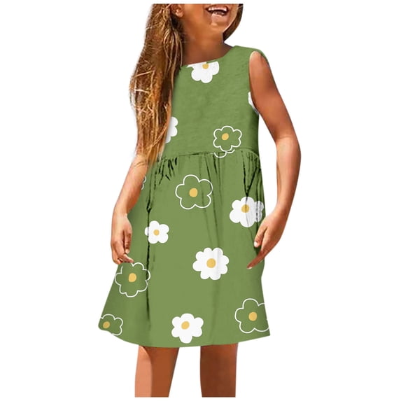 LUOGENLI Girls Dresses Size 8-10 Girls Fashion Cute Spring And Summer Printed Round Neck Sleeveless Casual Dress Girls Dresses Size 14-16 Casual Dresses For Girls 7-8 Years Old Fancy 8-9