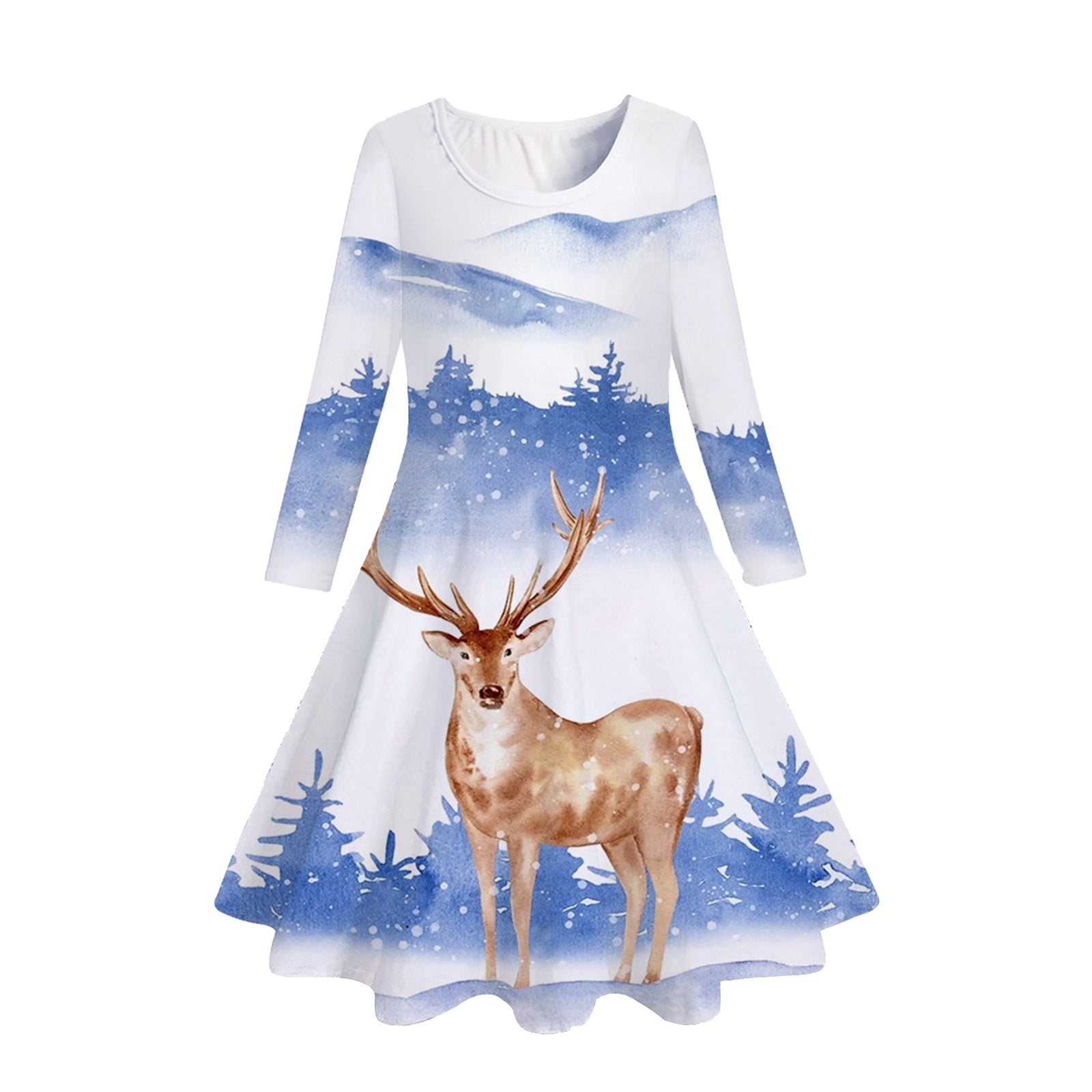 Girls Dresses Size 8 Summer Kids Toddler Girls Christmas Trees Deer Print Christmas Long Sleeve Party Princess Dress Summer Dresses For Girls 10-12 Years Old 8-9 Years