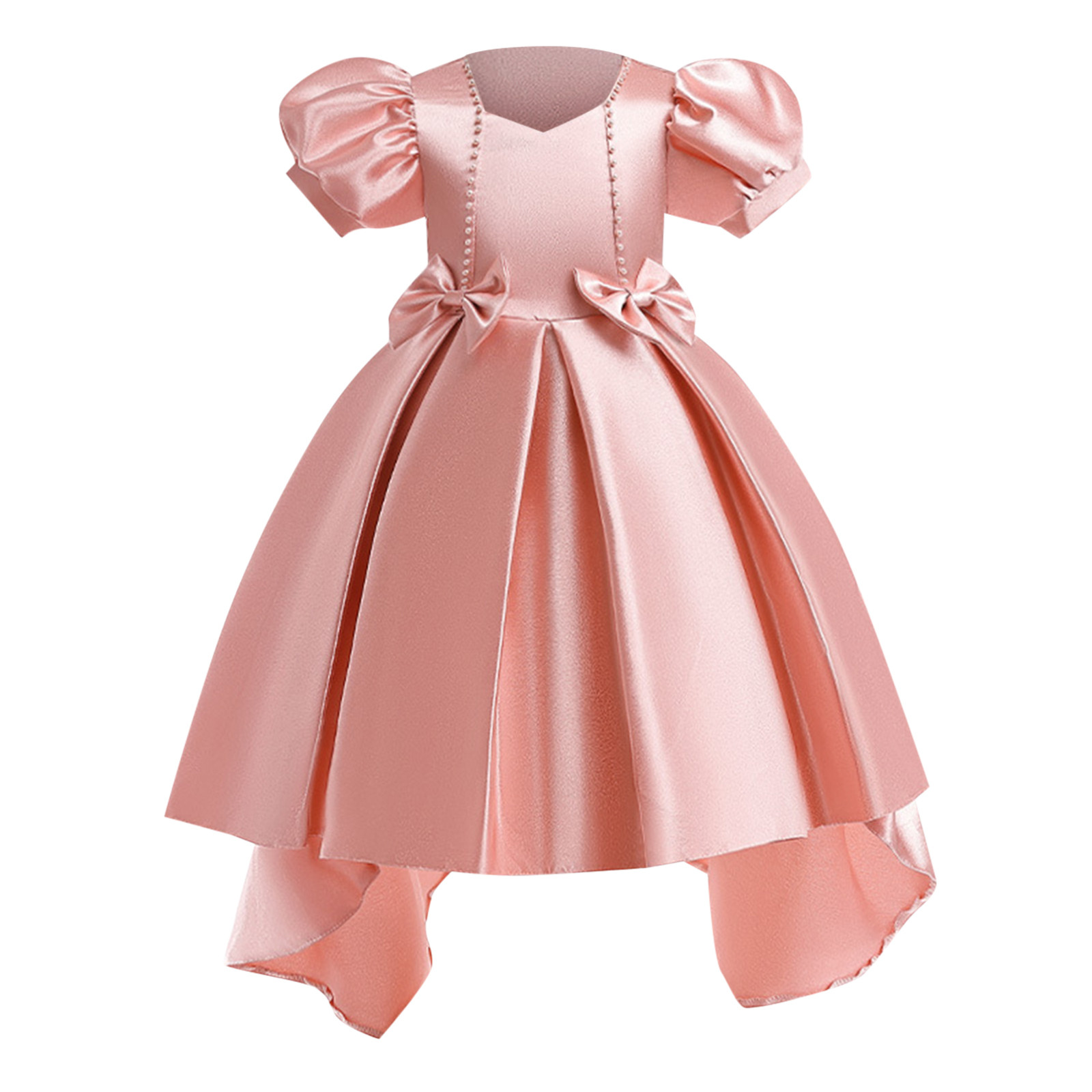 LUOGENLI Girls' Dresses White 10 - 12 Toddler Girls Christmas Short Sleeve Solid Bow Tie Embroidery Lace Ruffles Party Evening Dress Wedding Dress Girls Dresses Size 8-10 Fancy 5-6 Years