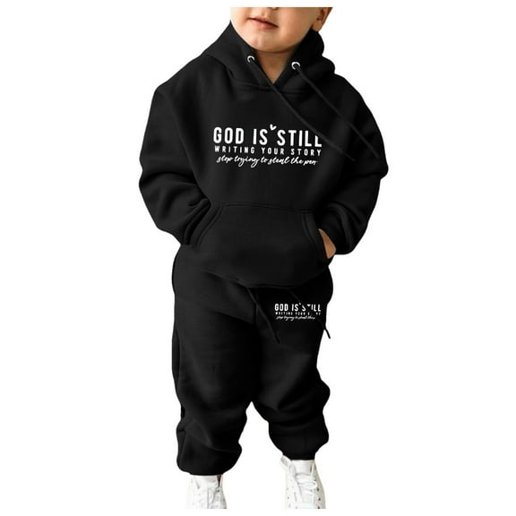 LUOGENLI Girls Fall Outfits 7 Sweatshirt Girls Kids Boys Kids Hooded Tracksuit Unisex Two Piece Outfits Hoodie Sweatshirt Sweatpants Set Cute Fall Outfits for Toddler Girls 5T Black 4-5 Years