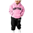 thumbnail image 1 of LUOGENLI Girls Fall Outfits Size 6 with Denim Sweatshirt Girls Kids Girls Kids Hooded Tracksuit Unisex Two Piece Outfits Hoodie Sweatshirt Sweatpants Set Pink 5-6 Years, 1 of 5
