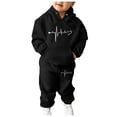 thumbnail image 1 of LUOGENLI Girls Fall Outfits Size 6 with Denim Sweatshirt Girls Kids Girls Kids Hooded Tracksuit Unisex Two Piece Outfits Hoodie Sweatshirt Sweatpants Set Black 5-6 Years, 1 of 4