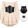 thumbnail image 1 of LUOGENLI Girls Fashion Girls Pirate Dress off Shoulder Bell Sleeve High Low Ruffle Hat Halloween Cosplay Beige 9-10 Years, 1 of 9