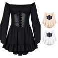 thumbnail image 1 of LUOGENLI Girls Fashion Girls Pirate Dress off Shoulder Bell Sleeve High Low Ruffle Hat Halloween Cosplay Black 4-5 Years, 1 of 9