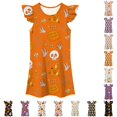 thumbnail image 1 of LUOGENLI Girls Halloween Fly‑Sleeve Nightgown, Kids Pumpkin Print A‑Line Sleep Home Dress a-Orange 3-4 Years, 1 of 5