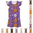 thumbnail image 1 of LUOGENLI Girls Halloween Fly‑Sleeve Nightgown, Kids Pumpkin Print A‑Line Sleep Home Dress a-Purple 3-4 Years, 1 of 5