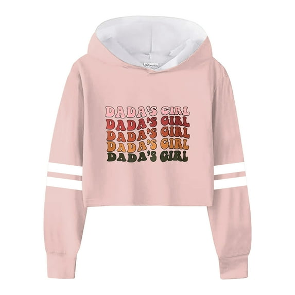 LUOGENLI Girls Hoodies Girls Sweatshirt Girls Kids Casual Loose Active Full Sleeves Hoodies Sweatshirts Hooded Short Pullover Letter Print Striped Teen Crop Tops Girls Tops 6-7 Years