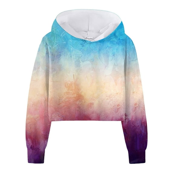 LUOGENLI Girls Hoodies Size 7-8 Girls Sweatshirt Girls Kids Casual Loose Active Full Sleeves Hoodies Sweatshirts Hooded Short Pullover Letter Print Striped Teen Crop Tops Girls Tops 10-12 Years