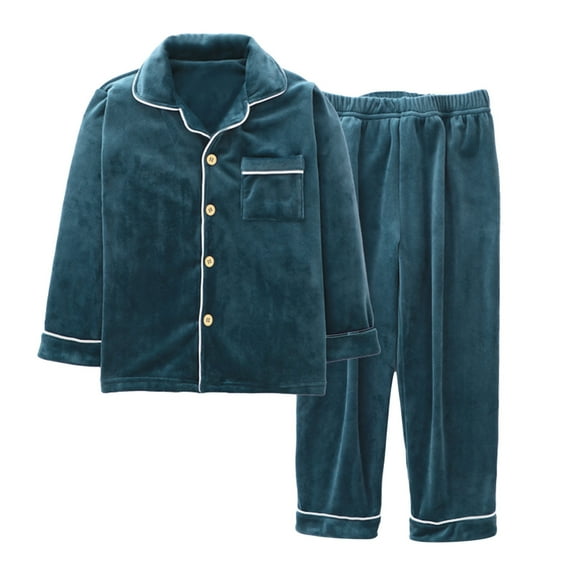 LUOGENLI Girls Pajamas Size 10-12 2 Pack New Children's Cotton Spring and Autumn Homewear Children Pajamas Coat and Pants Set Big Children Open Leisure Navy 140