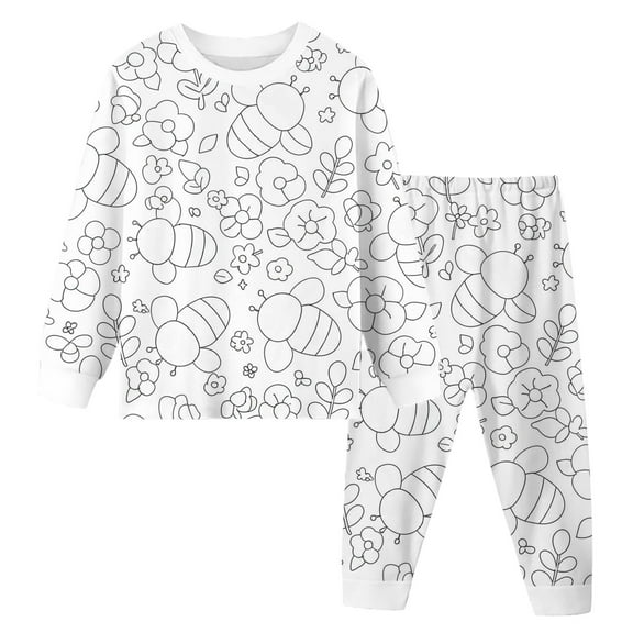 LUOGENLI Girls Pajamas Size 12/14 Kid DIY Hand Painted Homewear Set Colouring Pajama Sets for Boy and Girl Can Play With and Wear Girls Pajamas Size 14-44 Silk White Size 7-8 Years