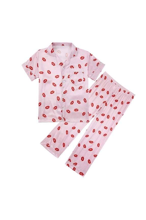 Girls Pajamas Size 14-16 Set Kids Toddler Baby Girls Spring Summer Cartoon Print Short Sleeve Shorts Sleepwear Outfits Pajamas Clothes Girls Pajamas 8-9 Years