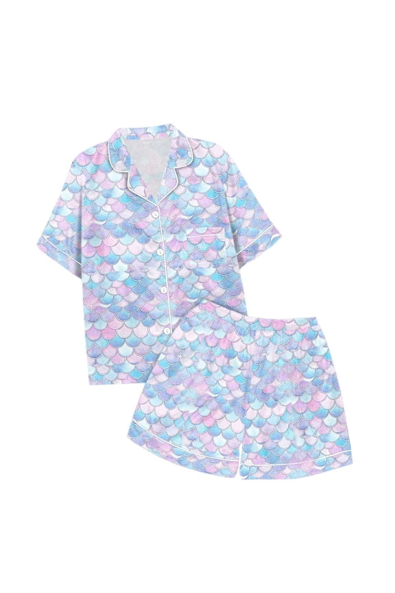 Girls Pajamas Size 27 Cotton Toddler Girls' Gradient Fish Scale Print Pajama Set 2 Piece Summer Short Sleeve Ps Girls Pajamas Size 25 Months Sky Blue Size 4-5 Years