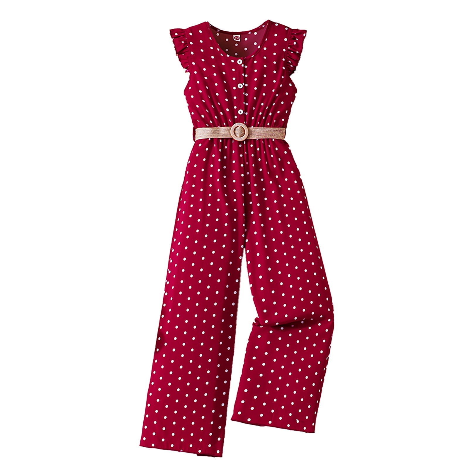 LUOGENLI Girls Rompers Size 6-7 Pants Girls' Sleeveless Button up Polka ...