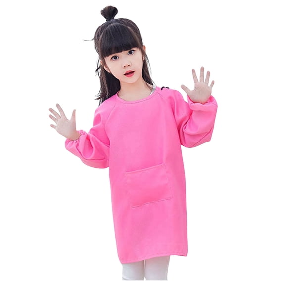 LUOGENLI Girls Shirts 10-12 Plus Kid Art Smock Solid Color with Pocket Apron for Children Printed Artist Painting Aprons Smocks with Long Sleeve Girls Shirts Size 12-14 Youth 4-8 Years