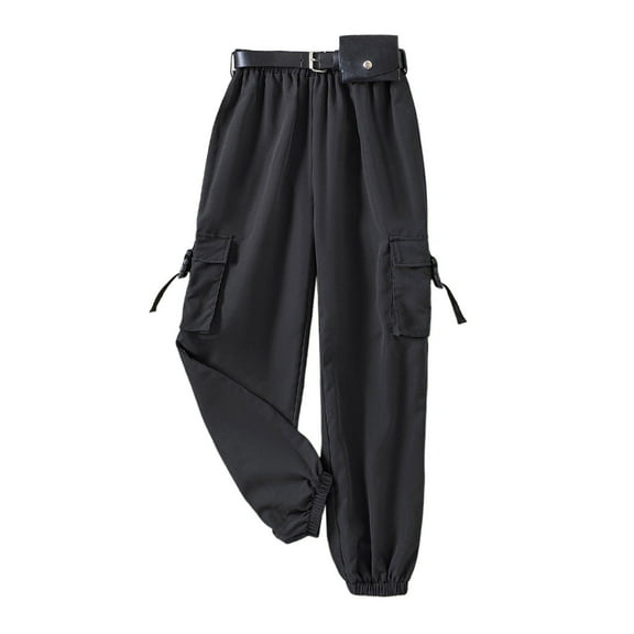 LUOGENLI Girls Shorts Size 14-16 Children Girls Pants Children Autumn Solid Color Pocket Cargo Pants Fanny Pack Jean Shorts for Girls 10-12 Girls Shorts Size 12 Black 3-4 Years