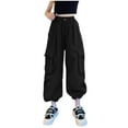 thumbnail image 1 of LUOGENLI Girls Shorts Size 14-16 Knee Length Girls Kids Summer Casual Cargo Pants Solid Color Loose Fashion Sweatpants Trousers for Sports Activewear Shorts for Girls 12-14 Black 4-5 Years, 1 of 9