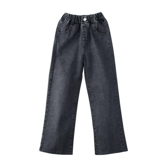 LUOGENLI Girls Shorts Size 14-16 Plus Girls Jeans Winter Girls Big Children Fuzzy Straight Leg Wide Leg Pants Winter Casual Loose Pants for Children Jean Shorts for Girls 14-16 Black 6-7 Years