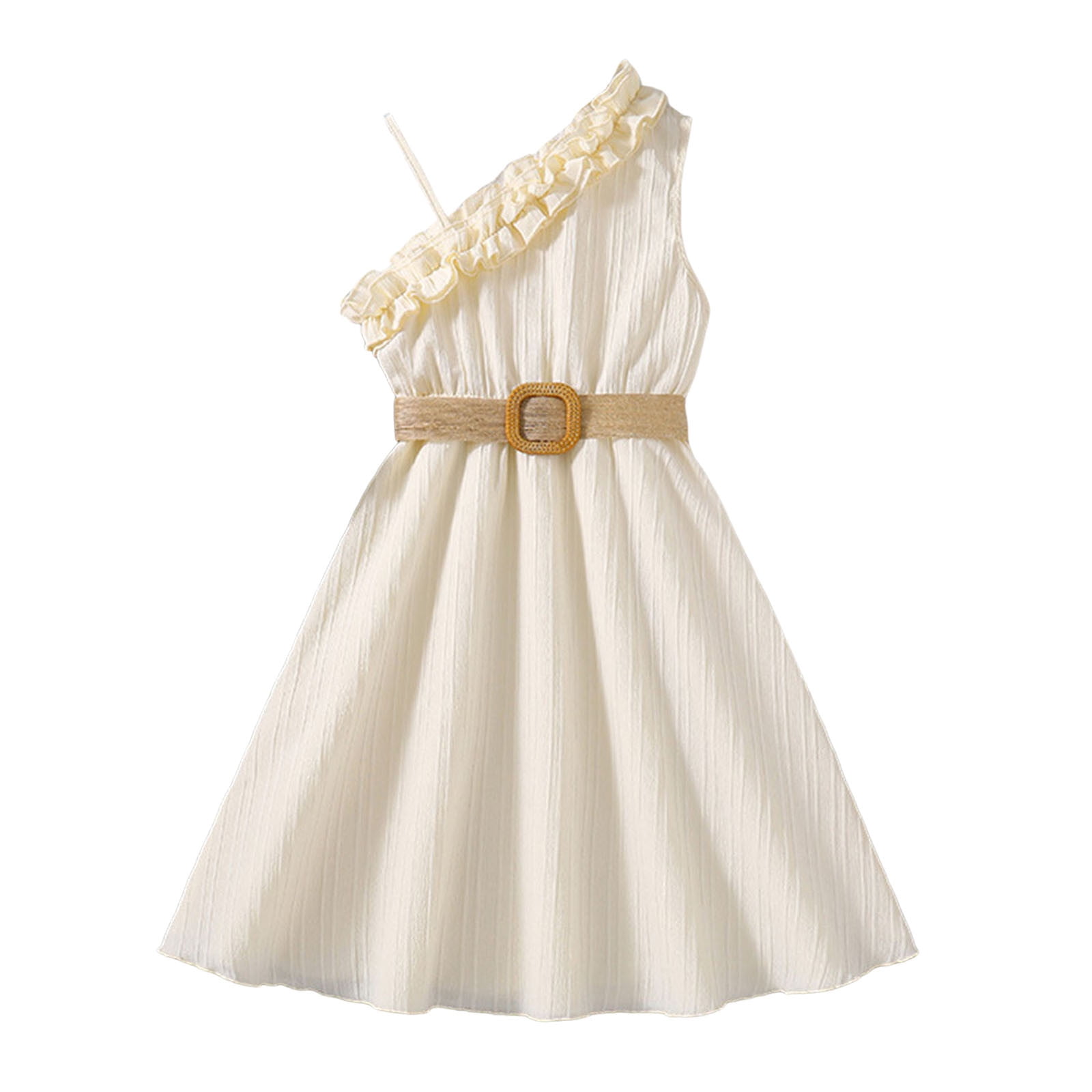 LUOGENLI Girls Dresses Size 6-7 Child Dress Spring Summer Strap Ruffles  Solid Color Princess Girls Casual Dress with Belt Girls Dresses Size 7  Summer Girls Dress Size 10 Semi Formal White 10-11 Years - Walmart.com