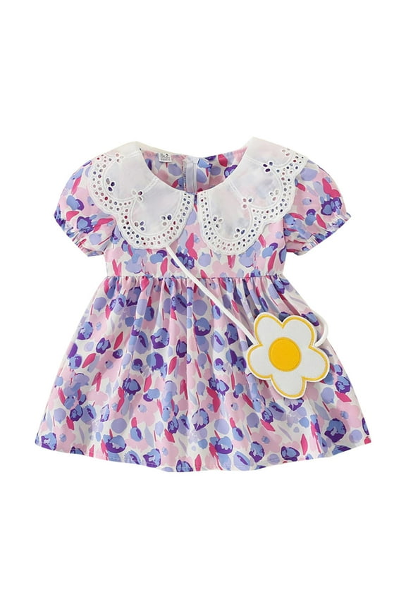 Girls Skirts Size 14-16 Summer Toddler Girls Short Sleeve Floral Prints Lace Ruffles Princess Dress Dance Party Dresses Clothes Girls Dress Size 10-12 18-24 Months