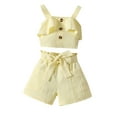thumbnail image 1 of LUOGENLI Girls Summer Outfits Size 12-14 Toddler Girl's Ribbed Knit Button Front Camisole Crop Tops and Track Shorts 2 Sets Summer Outfit Toddler and Girls Matching 4th of July Outfits 3-4 Years, 1 of 4