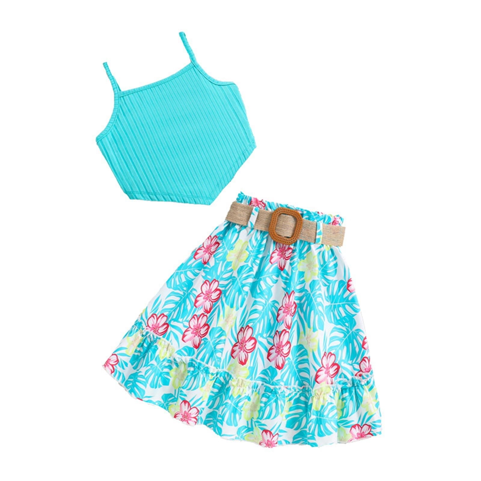 LUOGENLI Girls Summer Outfits Size 14/16 Summer 2024 Summer Girls' Clothing New Children's Clothing for 8 12 Years Old Top Printed Skirt Large Children's Suit 7-8 Years