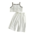 thumbnail image 1 of LUOGENLI Girls Summer Outfits Size 14-16 Plus Girls Clothes Summer Solid Knit Sleeveless Shirt Flare Pants Set Toddler Bell Bottoms Outfit Girls 4th of July Outfit White 100, 1 of 9