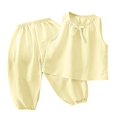 thumbnail image 1 of LUOGENLI Girls Summer Outfits Size 14-16 Plus Girls Clothes Summer Solid Knit Sleeveless Shirt Flare Pants Set Toddler Bell Bottoms Outfit Girls 4th of July Outfit Yellow 100, 1 of 4