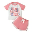 thumbnail image 1 of LUOGENLI Girls Summer Outfits Size 14-16 Plus Toddler Boys Girls Short Sleeve Letter Prints T Shirt Pullover Tops Shorts Outfits Girls Summer Outfits Size 10-12 Skirt and Top 18-24 Months, 1 of 6
