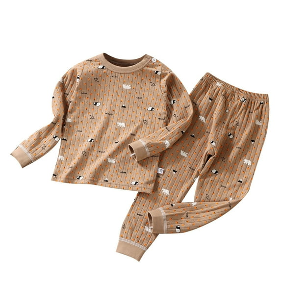 LUOGENLI Girls Summer Outfits Size 6/6X 4th of July Girls Boys Toddler Soft Pajamas Toddler Cartoon Prints Long Sleeve Kid Sleepwear Sets Back to School Outfits for Girls Teens Coffee 80