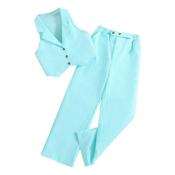 LUOGENLI Girls Summer Outfits Size 6X-7 Toddler Girls Summer Sleeveless Solid Tops and Pants Outfits Clothes Set for Child Clothes Girls 4th of July Outfit Size 7-8 8-9 Years