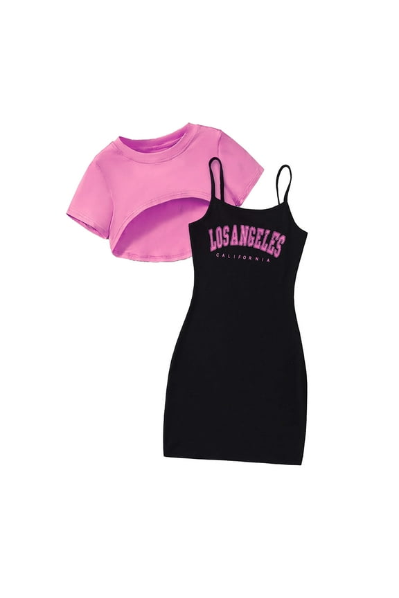 Girls Summer Outfits Size 8-10 Girls' Letter Printed Long Dress Solid Color Short Sleeve with Set 4th of July Outfits for Girls 12-14 Girls 4th of July Outfit Size 10 9-10 Years