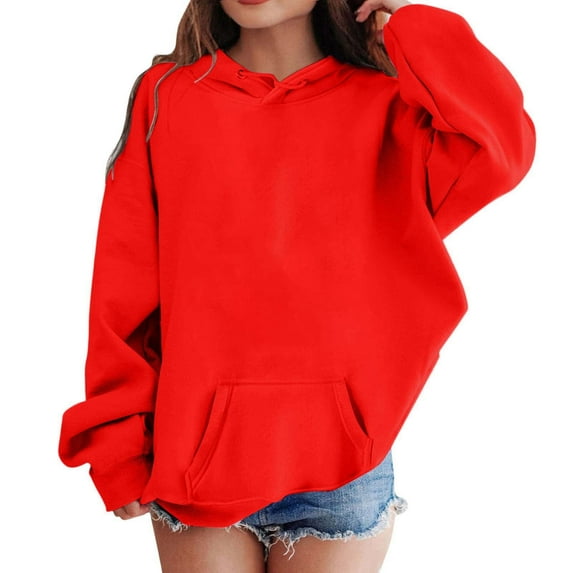 LUOGENLI Girls Sweatshirt Size 6 Zipper Girls Hoodies & Sweatshirts Letter Print Casual Long Sleeve Hooded Sweatshirt for Girls Stylish Athletic Wear for Youngsters(6 14Y) Red Size 7-8 Years