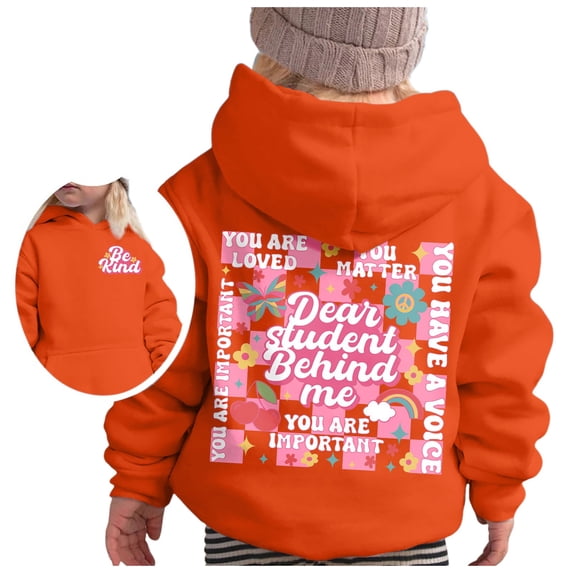 LUOGENLI Girls Sweatshirts Size 10-12 White Girl's Hoodie Long Sleeve Soft Sweatshirt Graphic Hoody Kids Cute Pullovers Top Clothes for Girls Hoodies for Girls 12-14 Preppy Orange 5-6 Years