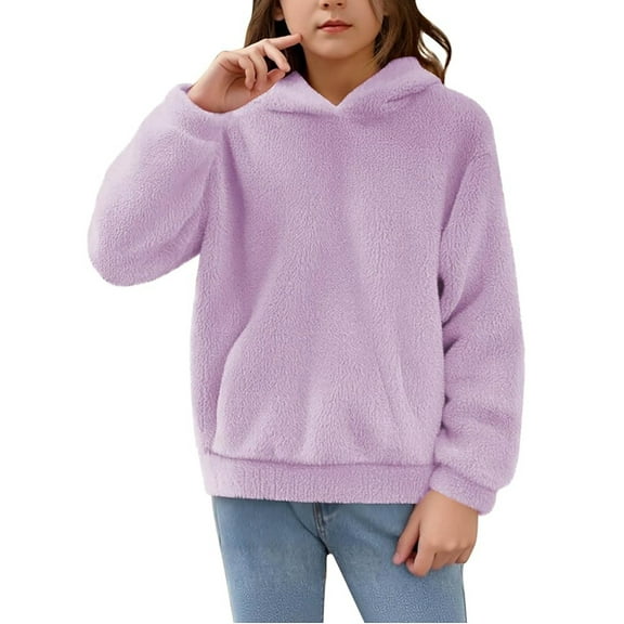 LUOGENLI Girls Sweatshirts Size 14-16 Girls' Hoodie Tops Casual Hoodie Pullover Winter Warm Long Sleeve Tops Jacket Leisure Sweatshirt for Girls with Pockets 4 15 Years Purple Size 14-15 Years