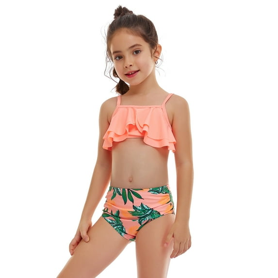 LUOGENLI Girls Swimsuit with Shorts 7/8 Girls' Summer Cute Crisscross to Dyeing Printing Floral Print Three Piece Swimsuit Girls Swimsuits Size 14-16 Girls Swimsuit Size 2-Orange 6-8 Years