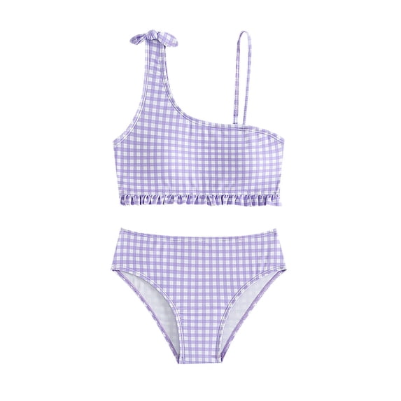 LUOGENLI Girls Swimsuit Size 7 Rash Guard Bikini Sets for Girls Plaid Bikini Kids Bathing Suits 2 Piece Swimsuit Girls Swimsuit Size 7-8 Rash Guard Short Sleeve 13-14 Years